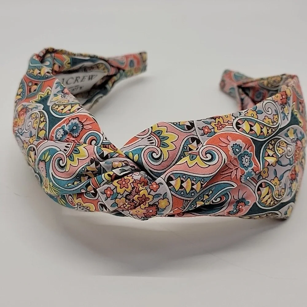 J. CREW Liberty Fabric Knot‎  Headband Paisley Floral Blue Coral Yellow Cotton